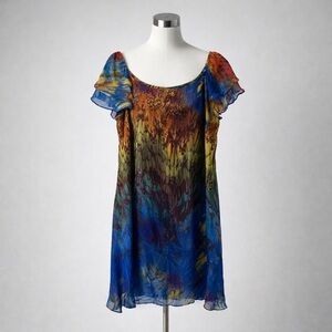 Vintage Bianca Nygård Colorful Watercolor Print Silk Dress